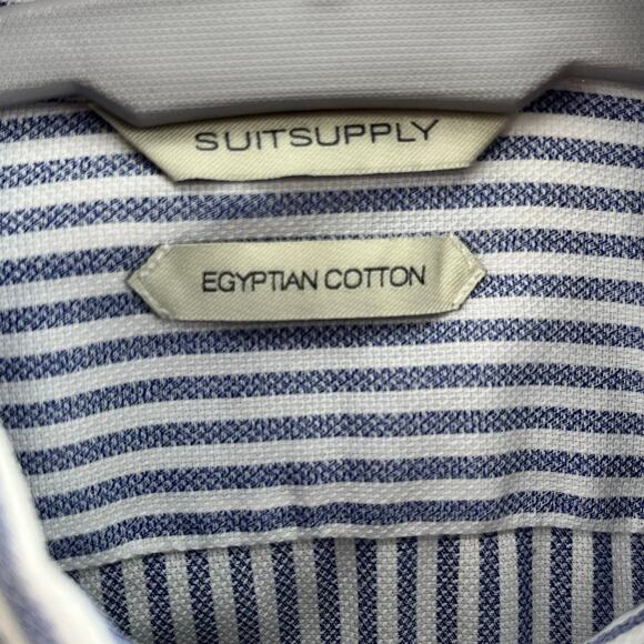 Suit Supply Egyptian Cotton Blue Pinstripe Slim Fit Button Up Shirt Men's 38/15 - Picture 10 of 13
